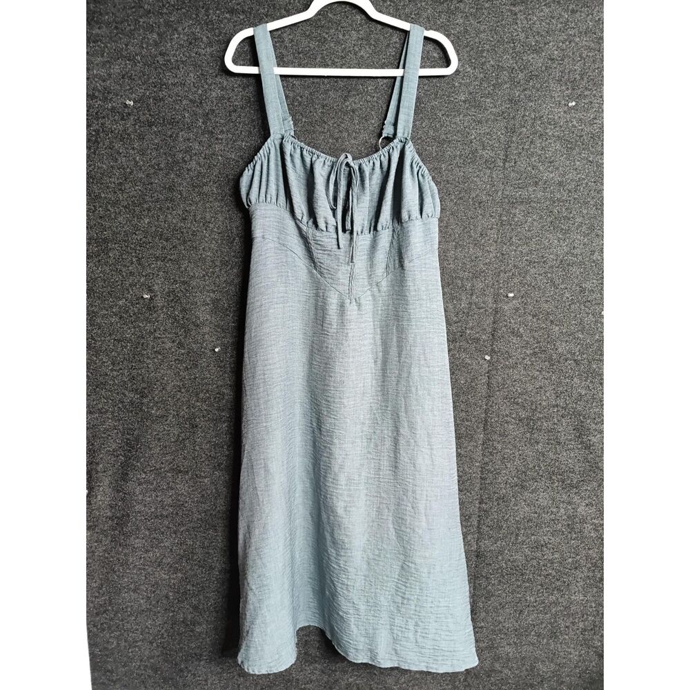 SHEIN Curve Blue Chambray Look Tie Front Midi Sundress 2XL